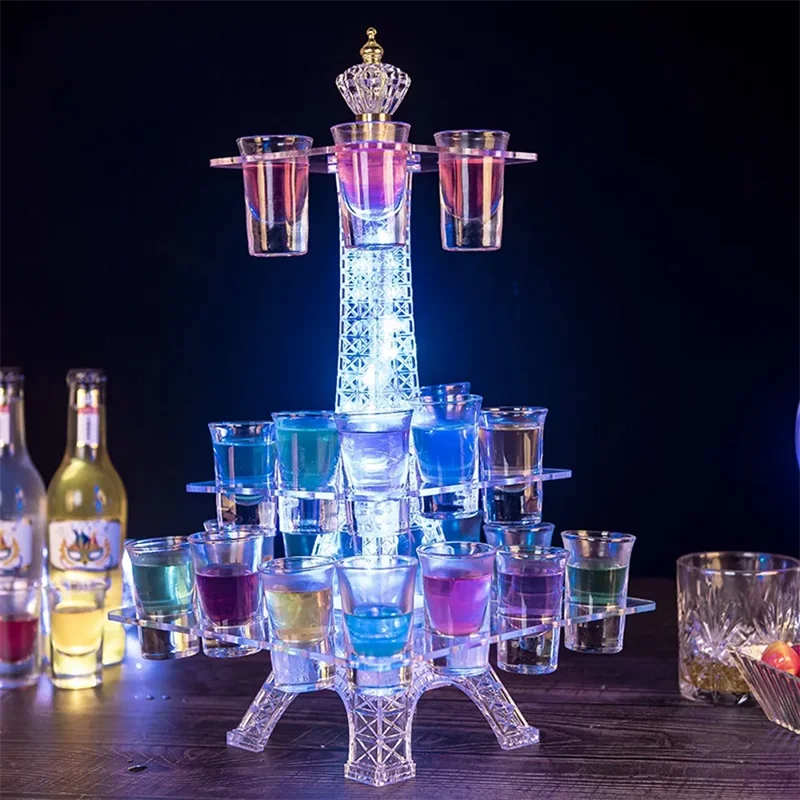 Rechargeable LED Luminous Growing Cocktail Tray Heart Shaped Wine Glass Cup Holder For Bar Disco Club Party Supplies