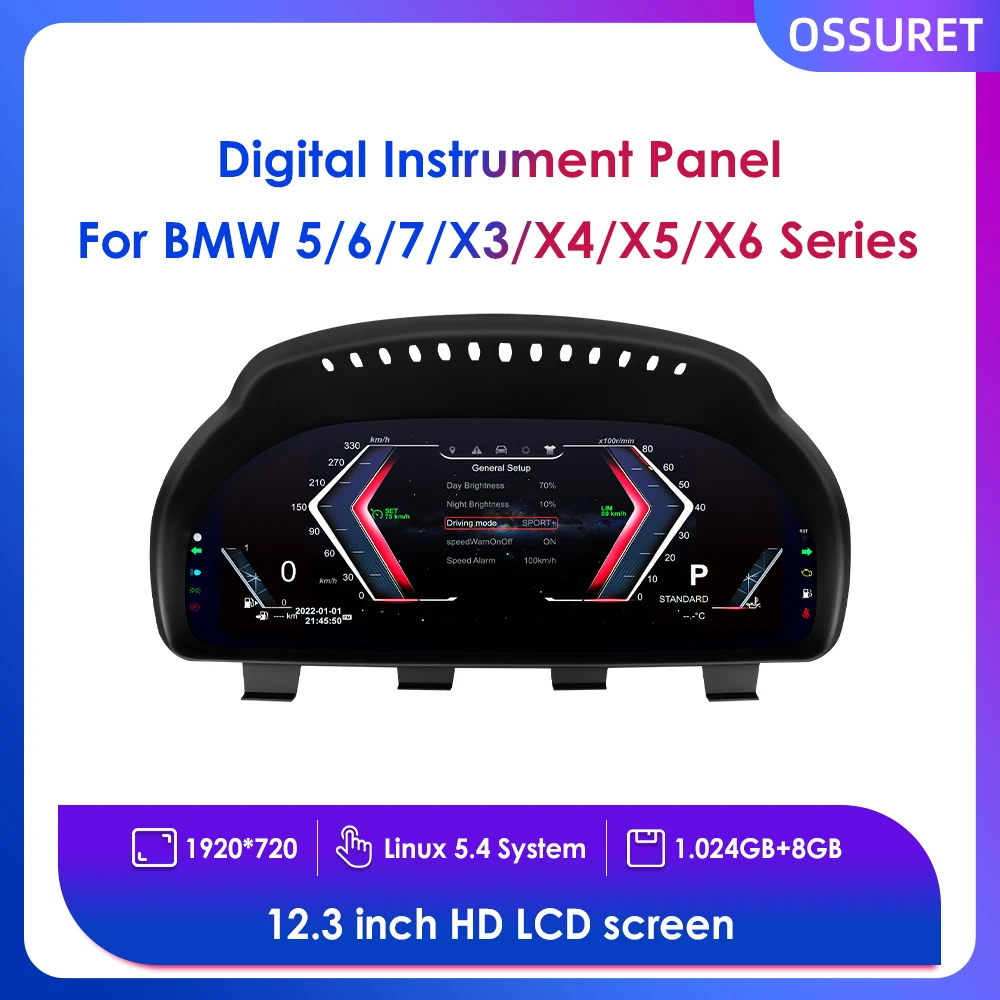 

12.3" Blue Light Anti-glare Screen Digital Instrument Panel for BMW 5 6 7 Series F10 CIC NBT X3 F25 X4 F26 X5 F15 X6 F16 HD LCD