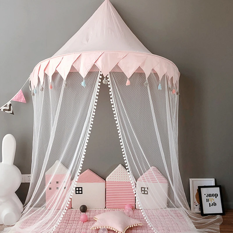 

Детские палатки Teepee дети играют дом надувной замок хлопковая Складная навесная палатка кровать шторы сетки детские кроватки для мальчиков и девочек украшения комнаты
