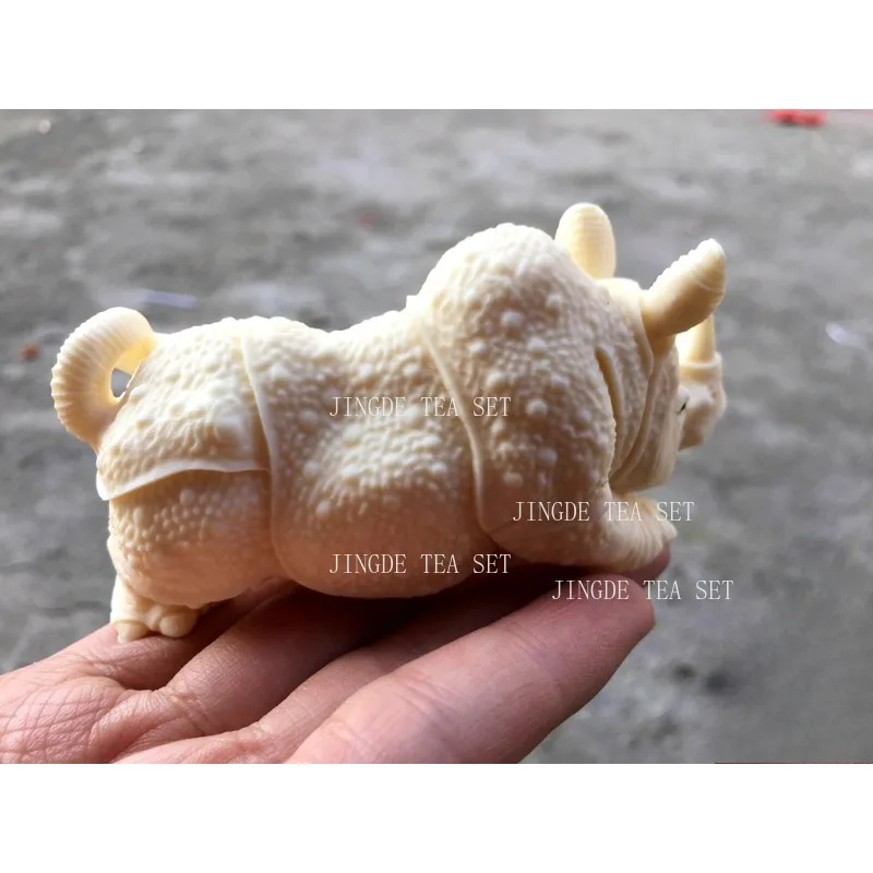 Ivory Rhinoceros Ornament Handheld Components African Lucky Three Treasures Crafts Tea Pet Table Decoration Tea Set Accessories