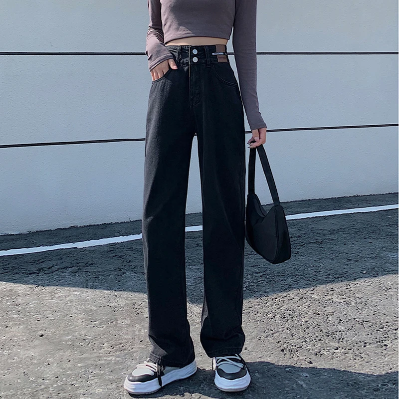 paige jeans Yoni Spring Baggy Wide Leg Jeans for Women High Waisted Casual Denim Pants Female Korean All-match Straight Black Trousers straight jeans Jeans