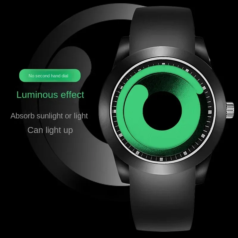 No Pointer Vortex Luminous Watch Large Dial Personality Creative Black Technology Quartz New Concept Watch