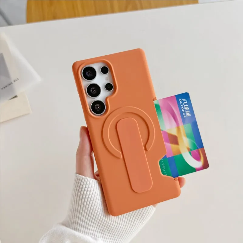 Soft Liquid Silicone Magnetic Case with Strap Holder and Card Slot - Shockproof Cover