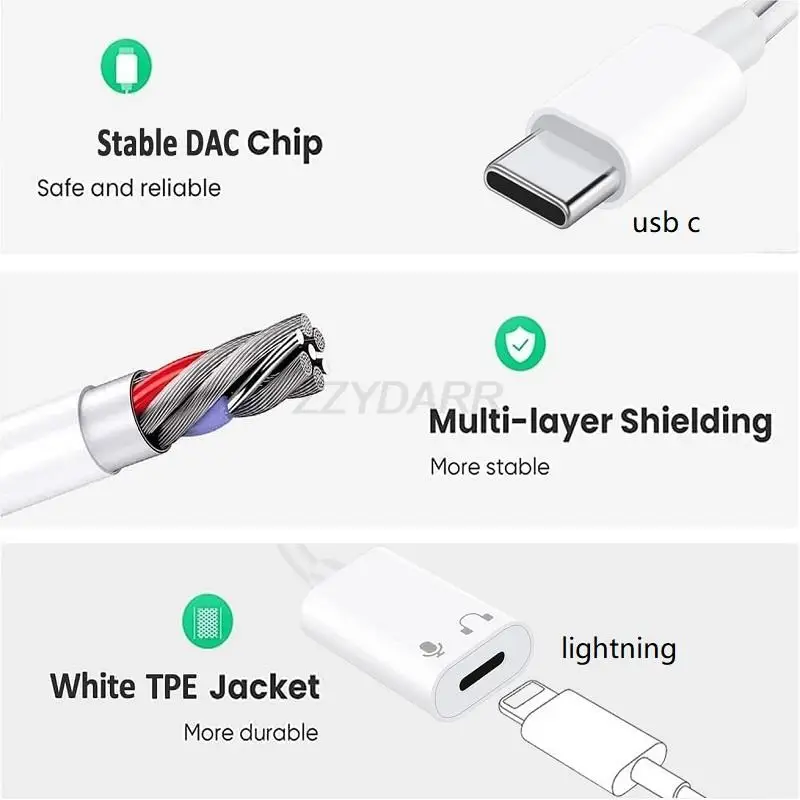 USB C to Lightning Female Audio Adapter for iPhone15 MacBook