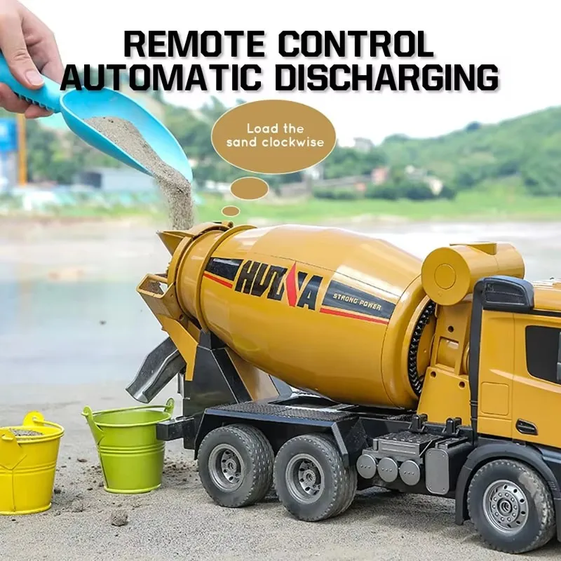 Huina 1574 1:14 10ch Concrete Mixer Truck Remote Control Excavator 2.4g Wireless Remote Control Engineering Truck Toy Gifts 2