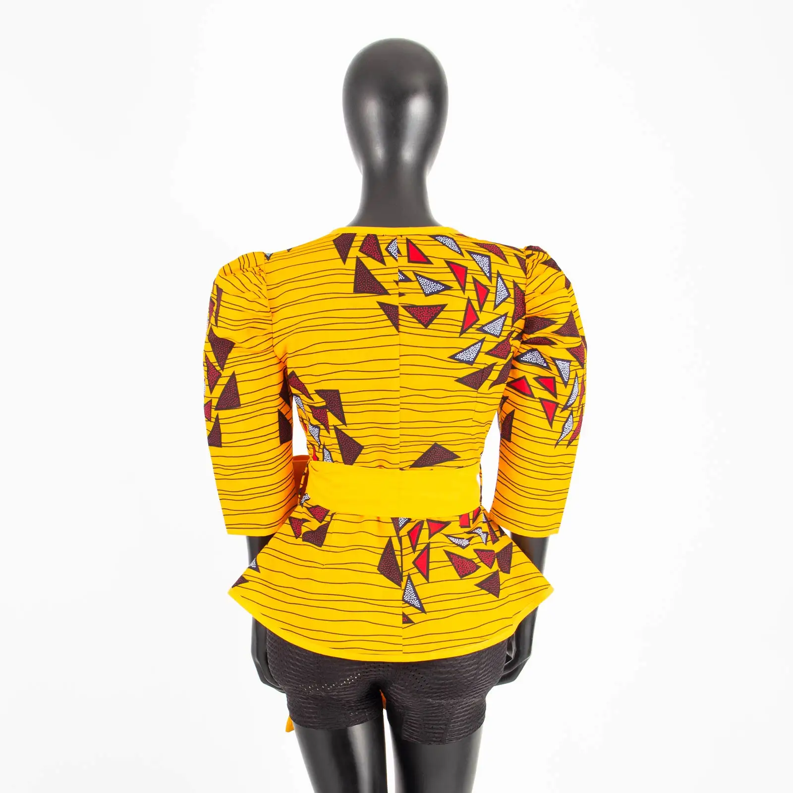 African Women's Clothes Sexy Deep V-Neck Blouse Top Matching Belt Dashiki Casual Jacket Coat Ankara Print Patchwork Shirts