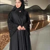 2025 Ramadan noir ouvert comprend Hijab Turban Abaya dubaï luxe vêtements islamiques robe musulmane noir perlé dubaï Abaya pour les femmes