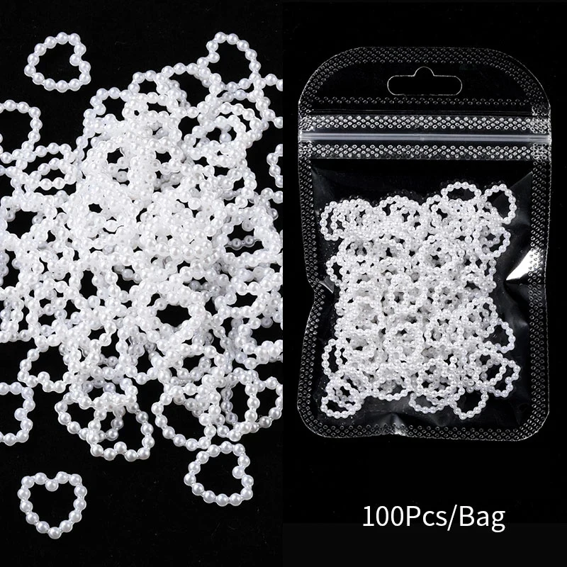 100 Stück hohle Herz Perle 3d Nail Art Charms Flatback Perlen Teile Nagel Zubehör Acryl Ball Blume Strass Dekoration