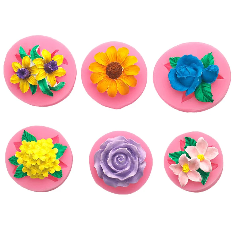 

3D Flower Silicone Mold DIY Wedding Cake Fondant Baking Decoration Tool Rose Lotus Orchid Daisy Sunflower Soap Candle Mould