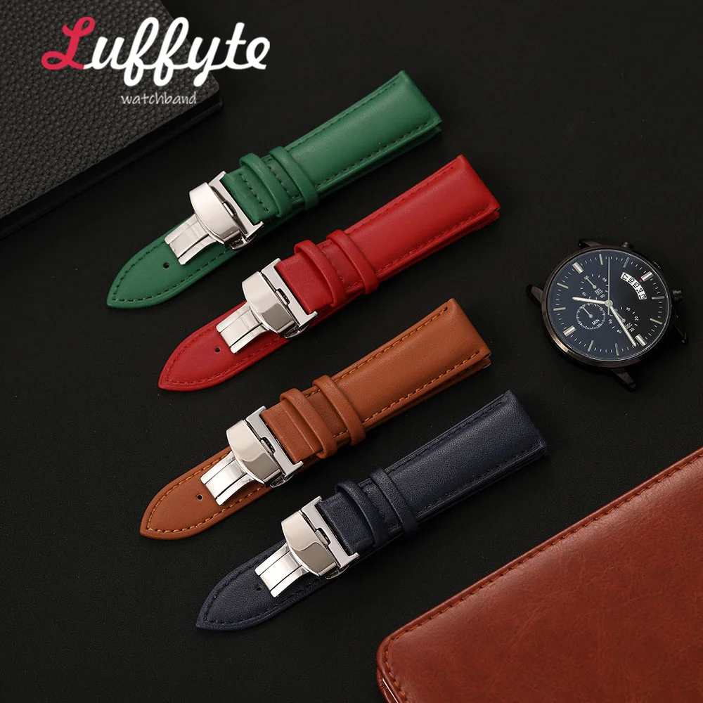 Unisex PU Leather Watch Strap with Stainless Steel Butterfly Buckle - Fashion Casual Accessory