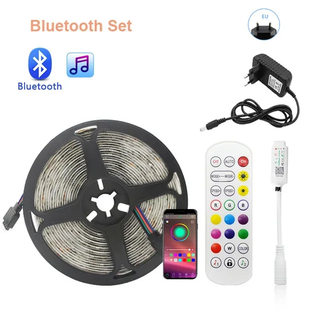 thumbnail image 1 of Tira de luces LED 5050 RGB, resistente al agua, flexible, cinta de luces, iluminación LED inteligente, decoración de habitaciones, enchufe de la UE, 1 of 5