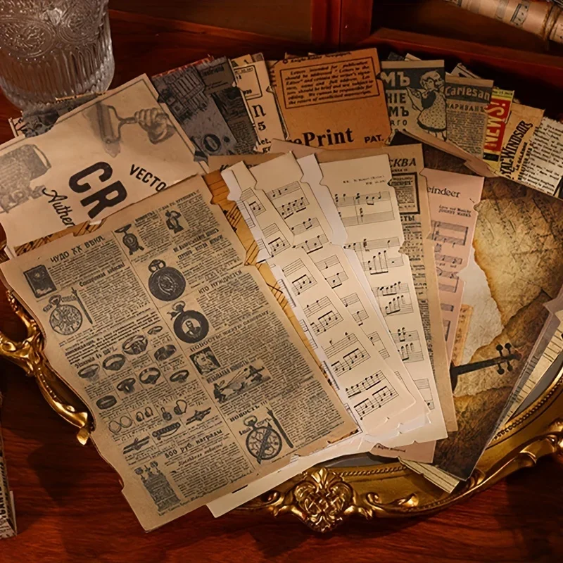 

25 pieces material paper+1 PVC sticker Retro inviscid Material paper old book page background paper DIY Hand Account Scrapbookin