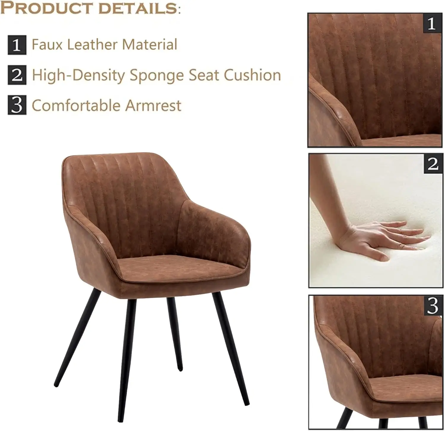 Faux Leather Accent Arm Chairs for Living Room / Upholstered Chair with Metal Legs Set of 2 for Home Kitchen