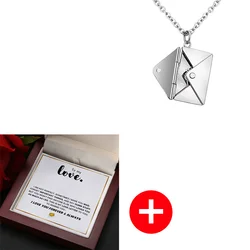 Elegant Love Envelope Necklace with Premium Wooden Keepsake Box - Perfect (Box with Silver)