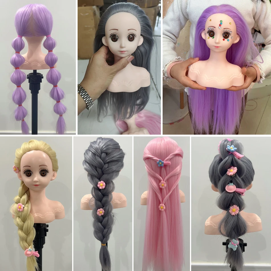 Children\'s Mannequin Head With Synthetic Hair For Hair Training Styling Solon Hairdresser Dummy Doll Head For Practice Hairstyle