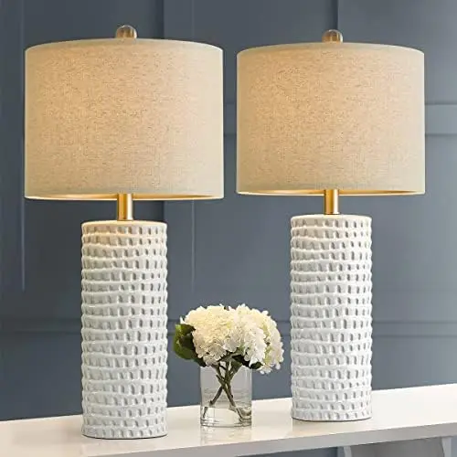 

Farmhouse Ceramic Table Lamp Set of 2 for Bedroom Living Room White Desk Decor Bedside Lamps for Study Room Office Dorm Modern