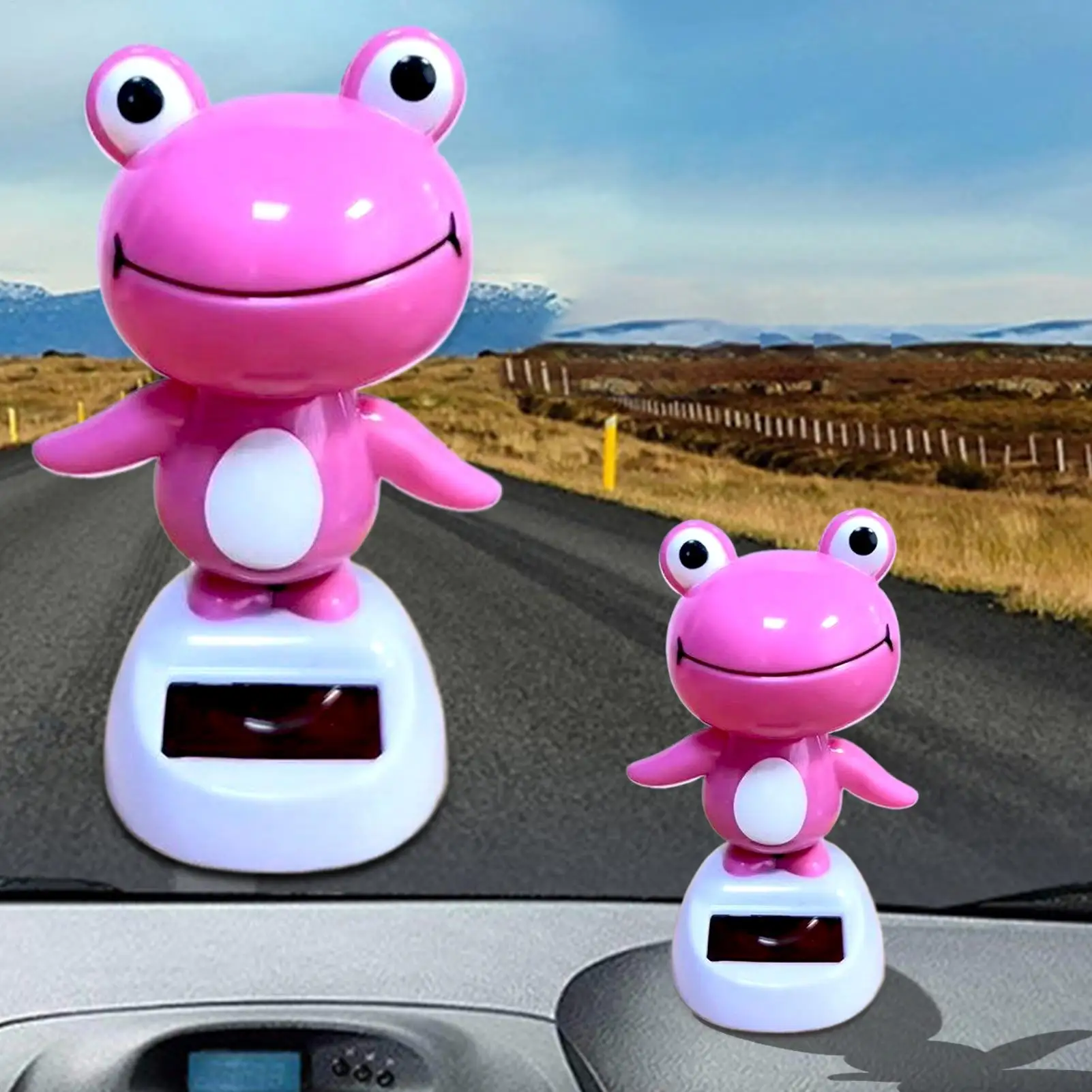 Pink frog car solar ornaments car interior decoration Dashboard Decorations Solar Powered Shaking Head Ornament for Automotive