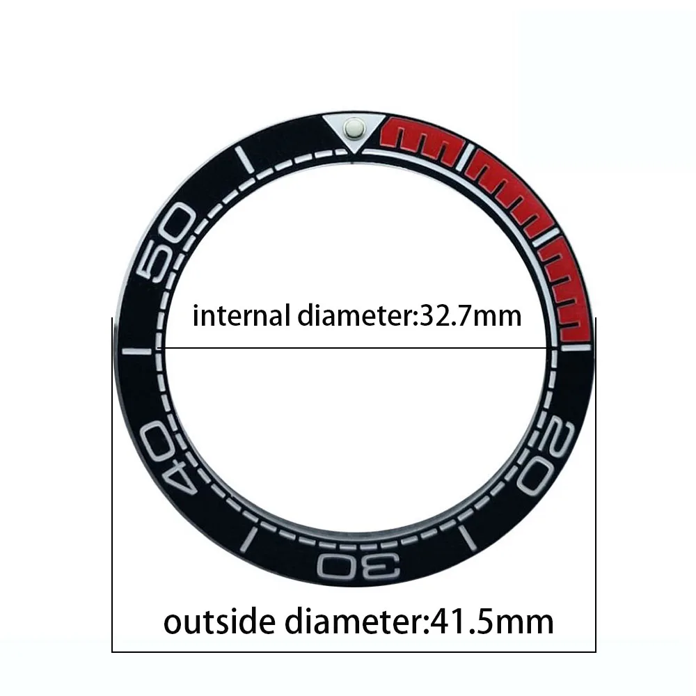Tilted 41.5 * 32.7mm ceramic/Aluminium luminous bezel inlaid with representative ring for men's inlaid watch accessories