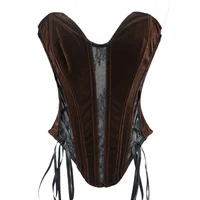 Corset Bustier Ajusté pour Femme, en Velours et Résille, à Lacets, Élégant, Sans Bretelles, Effet Sculptant, Amincissant la Taille, avec Baleines, Style Tube Top 1