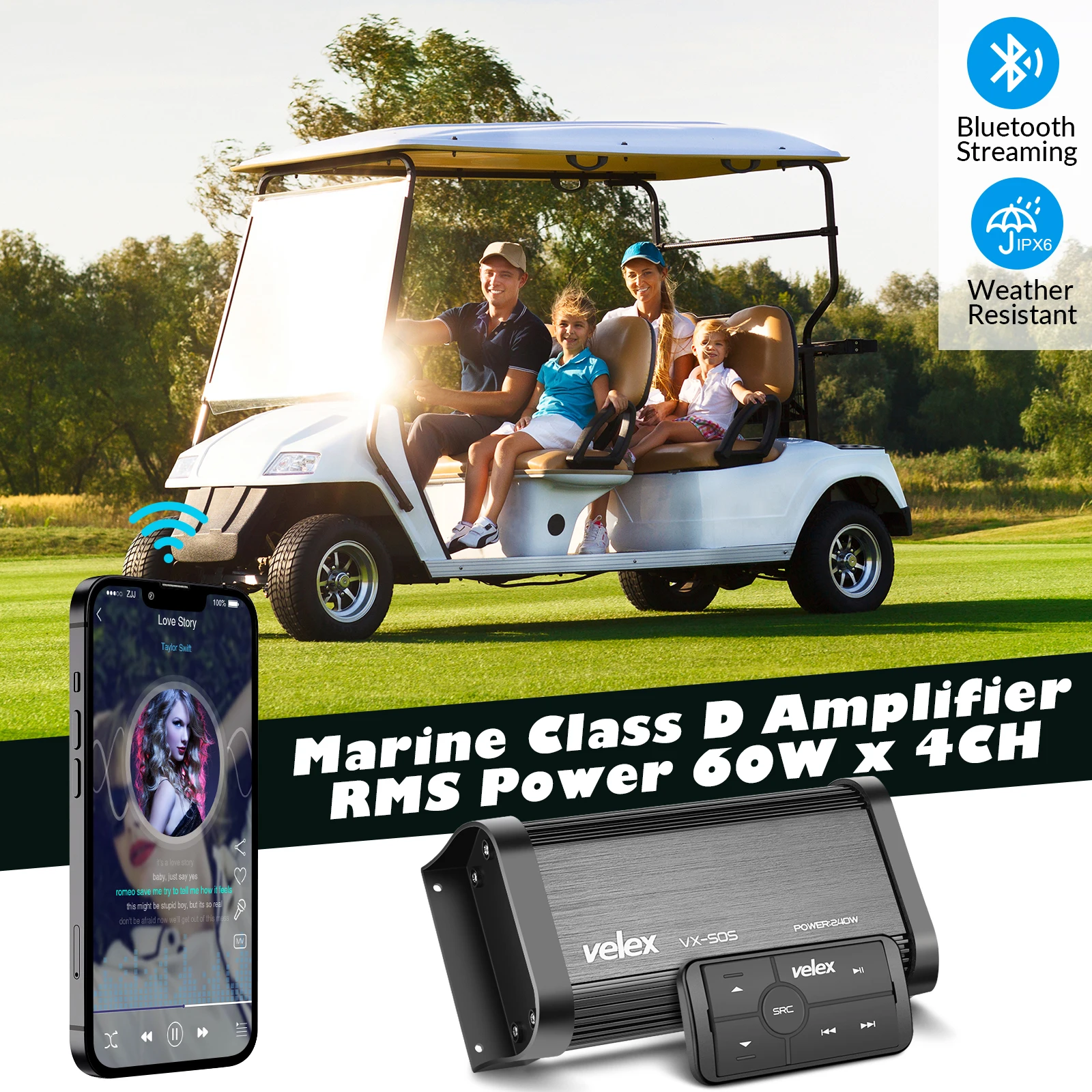 4チャンネルbluetoothマリンアンプ,240w,クラスd,ステレオ,ボート,utv,atv,ゴルフカート,車用