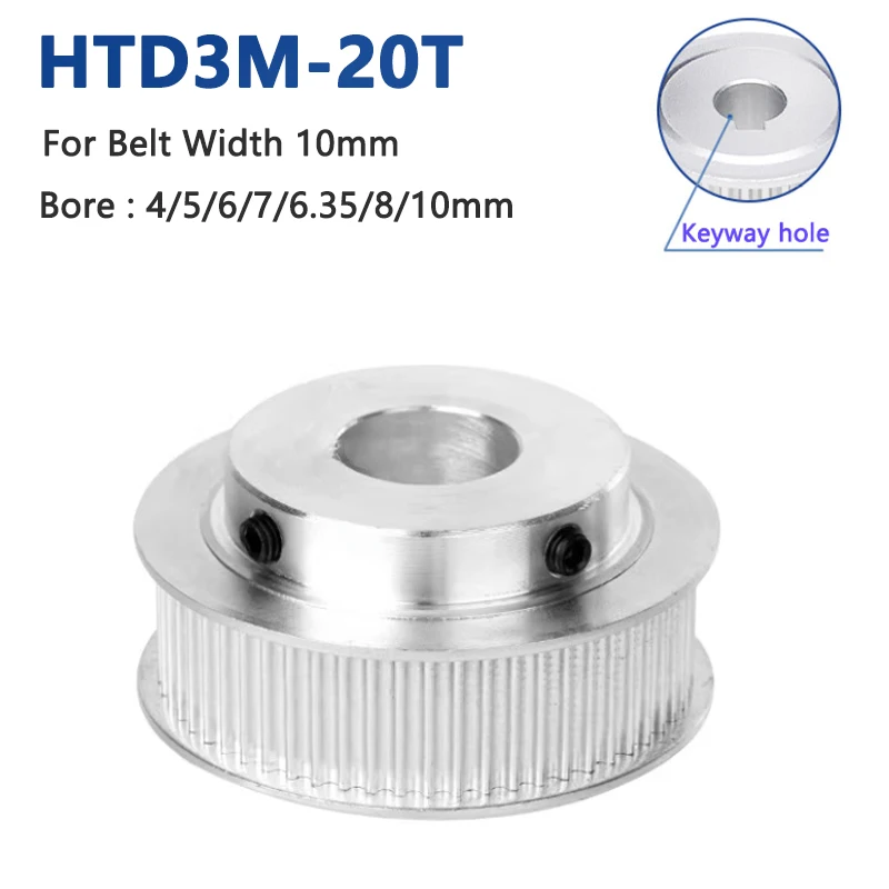 

1pc 20 Teeth HTD3M Timing Pulley Bore Size 4/5/6/7/6.35/8/10mm 20T HTD-3M Synchronous Wheel with Step for Belt Width 10mm