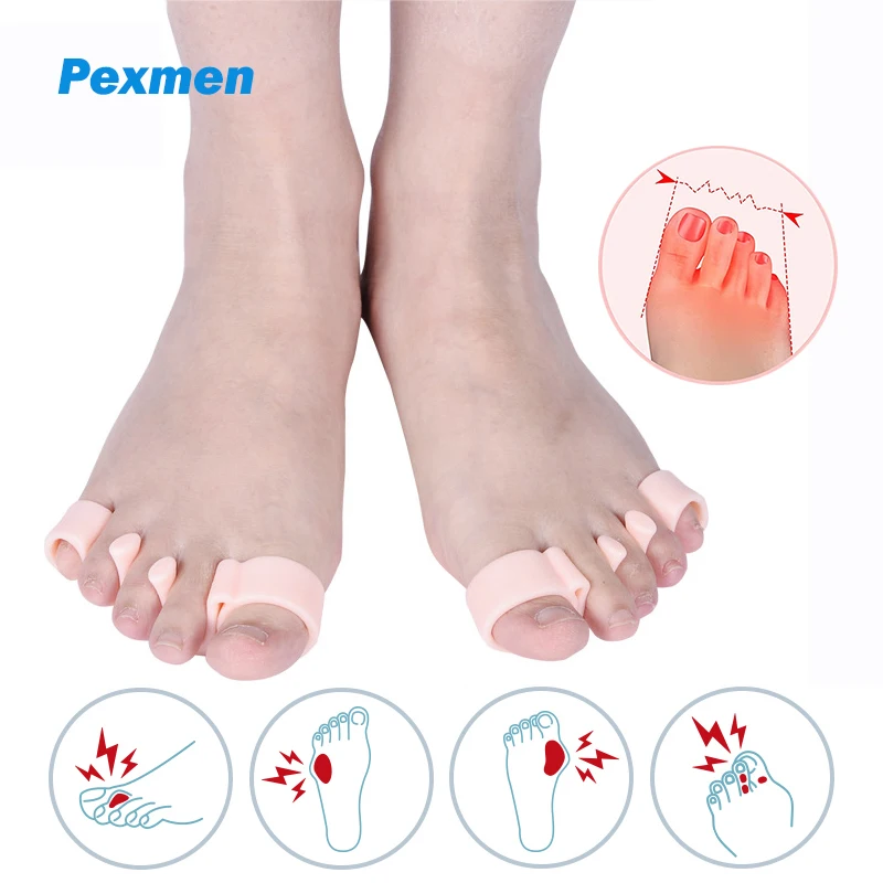 Pexmen 2Pcs Toe Separator Protector Toe Spacers to Correct Bunions and Restore Toes to Their Original Shape Bunion Corrector pexmen 2pcs pair gel toe separator spacer to correct bunions restore toes to their original shape toes corrector protector