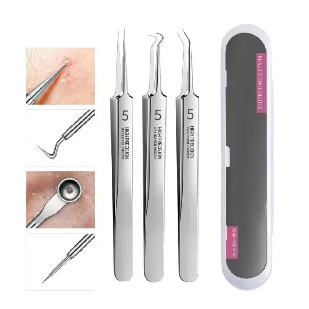 3/8pcs Ultrafine Cell Pimple Blackhead Clip Tweezer Acne Needle Pimple