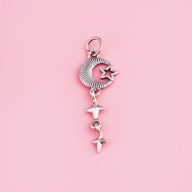 S925 순수 실버 문 펜던트 스파클링 스타 diy 귀걸이 액세서리 팔찌 목걸이 실버 주얼리 소재