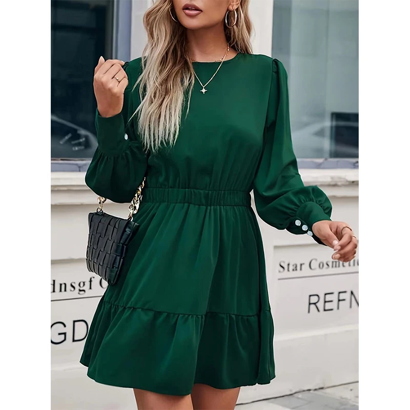 

Western style dress for women's spring new foreign trade Amazon sexy solid color slimming long sleeved dress