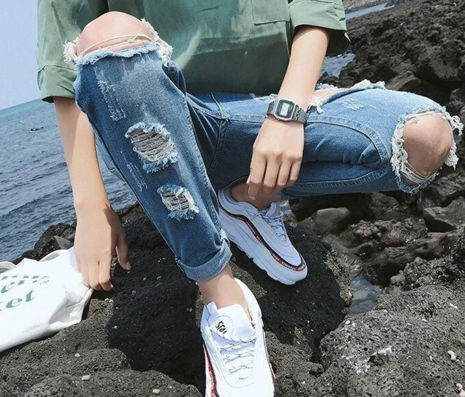 Street Clothing Wide Leg Jeans Men's Straight Feet Long Trousers Jeans Y2k Men’s Jeans Ripped Men Clothing Denim cargo pants