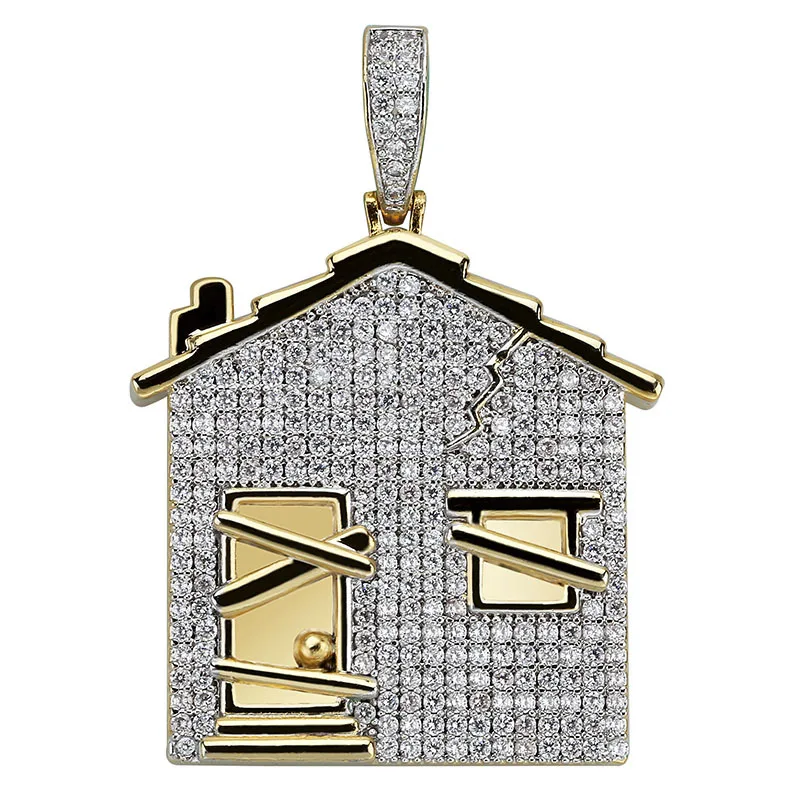 

Hip Hop AAA CZ Stones Paved Bling Ice Out House Pendants Necklace for Men Rapper Jewelry Gold Color Gift