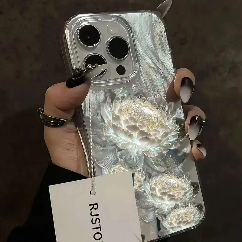 Golden Lotus Feather Texture Hard Phone Case