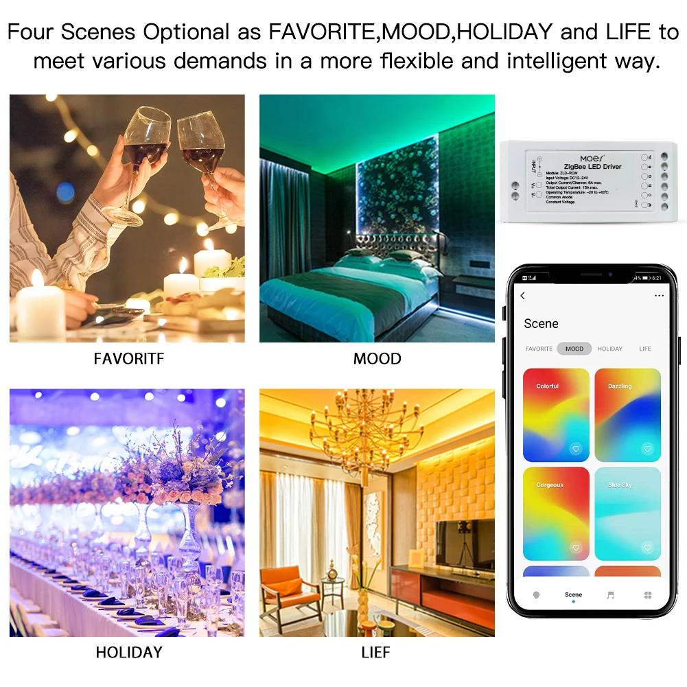 MOES ZigBee Smart Dimmer Module Swtich RGB CCT for LED Strip Smart Life Tuya App Control with Alexa Echo Goolge Home smart light switch led dimmer switch led dimmer controller smart dimmer switch lamp dimmer led strip switch led string dimmer power cords dimmer switch