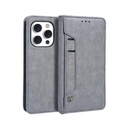 Premium PU Leather Wallet Phone Case with Card Holder and Shockproof Protection - iPhone 13 (Grey)