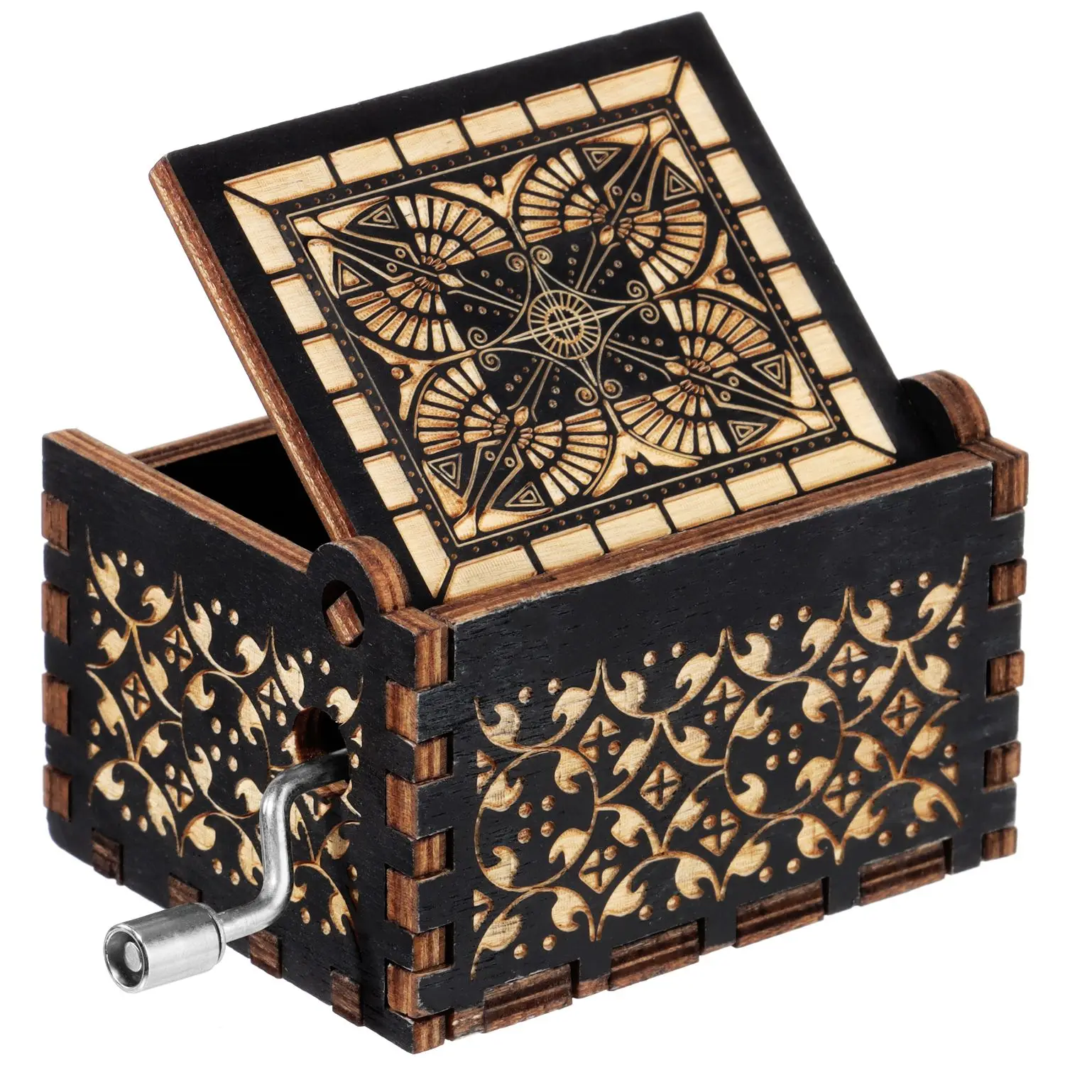 Hand-Cranked Wooden Musical Boxes You are My Sunshine Music Box Birthday Christmas Valentine's Day Suitable Gifts Black Engraved 6