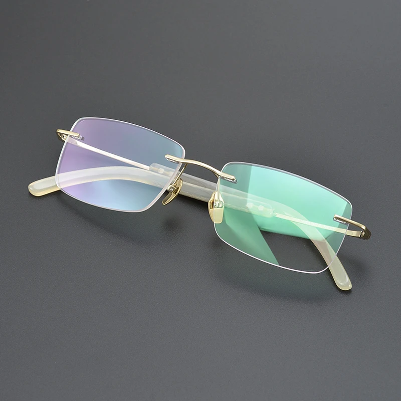 

New Vintage Natural Buffalo Horn Titanium Eyeglass Frame Retro Square Rimless Style Women Men Sphere Optical Myopia High Quality