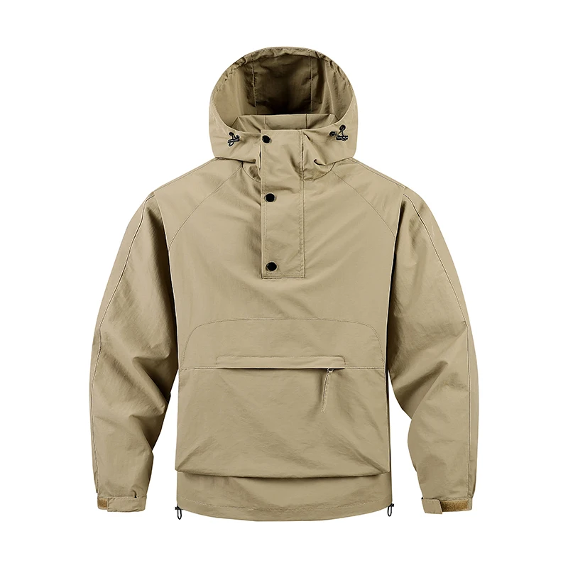 Hiking Men Jacket Double Zipper Solid Jacket Adjustable Drawstring Camping Coat Outdoor Travel Jacket Autumn & Spring Cargo Coat