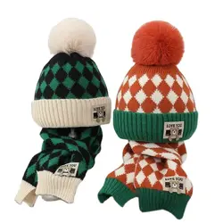 Doitbest 2 PCS Pompom Kids Hat Scarf Set Diamond Bear Knit Warm Child Hats For Boys Girls Bonnet Beanie Winter Children Cap