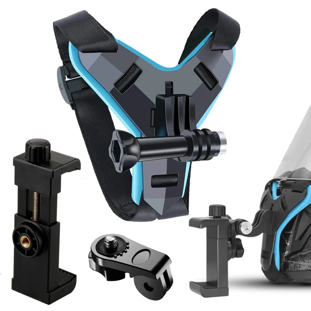 

Motorcycle Helmet Chin Strap Mount Holder With Phone Clip For GoPro Hero 11 10 9 Action Camera Full Face Mobile Phone Holder