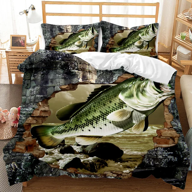 Big Pike Fishing Hunting Bedding Set Boys Girls Twin Queen Size Duvet Cover  Pillowcase Bed Kids Adult Home Textileextile