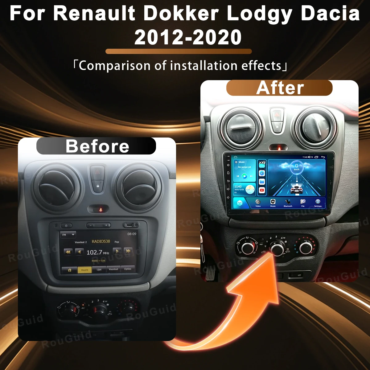 Radio de coche inalámbrico Carplay para Renault Lodgy Dacia Dokker 2012 - 2020 Android 16 FM GPS Navi 2K Pantalla táctil DVD Estéreo DSP 2