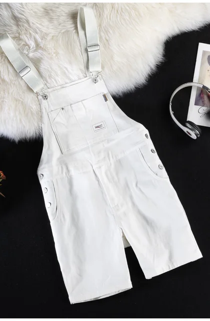 White Denim Shorts For Man Summer Fall Loose Fit Wild Cargo