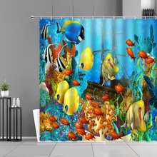 

Ocean Shower Curtain Tropical Animal Sea Turtle Fish Underwater World Bath Curtains Bathroom Home Decor Waterproof Fabric Screen