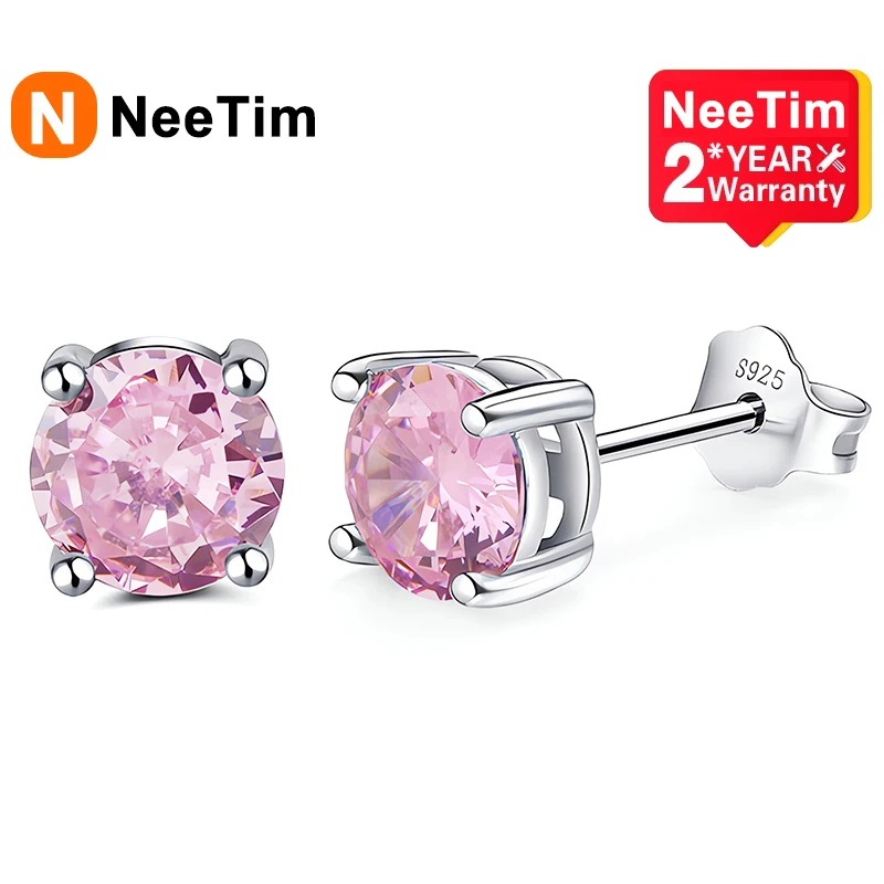 

NeeTim Moissanite Earrings for Women S925 Sterling Sliver Green Pink Red Black Blue Sparkling Diamond Ear Studs Fine Jewelry