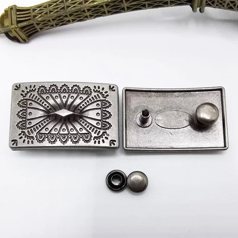 Description Picture 3 of item5pcs Vintage Silver Rectangular Rivet Metal Decorative Button Rivet Back for Leather Belt Bag Clothing Leathercraft Accessories
