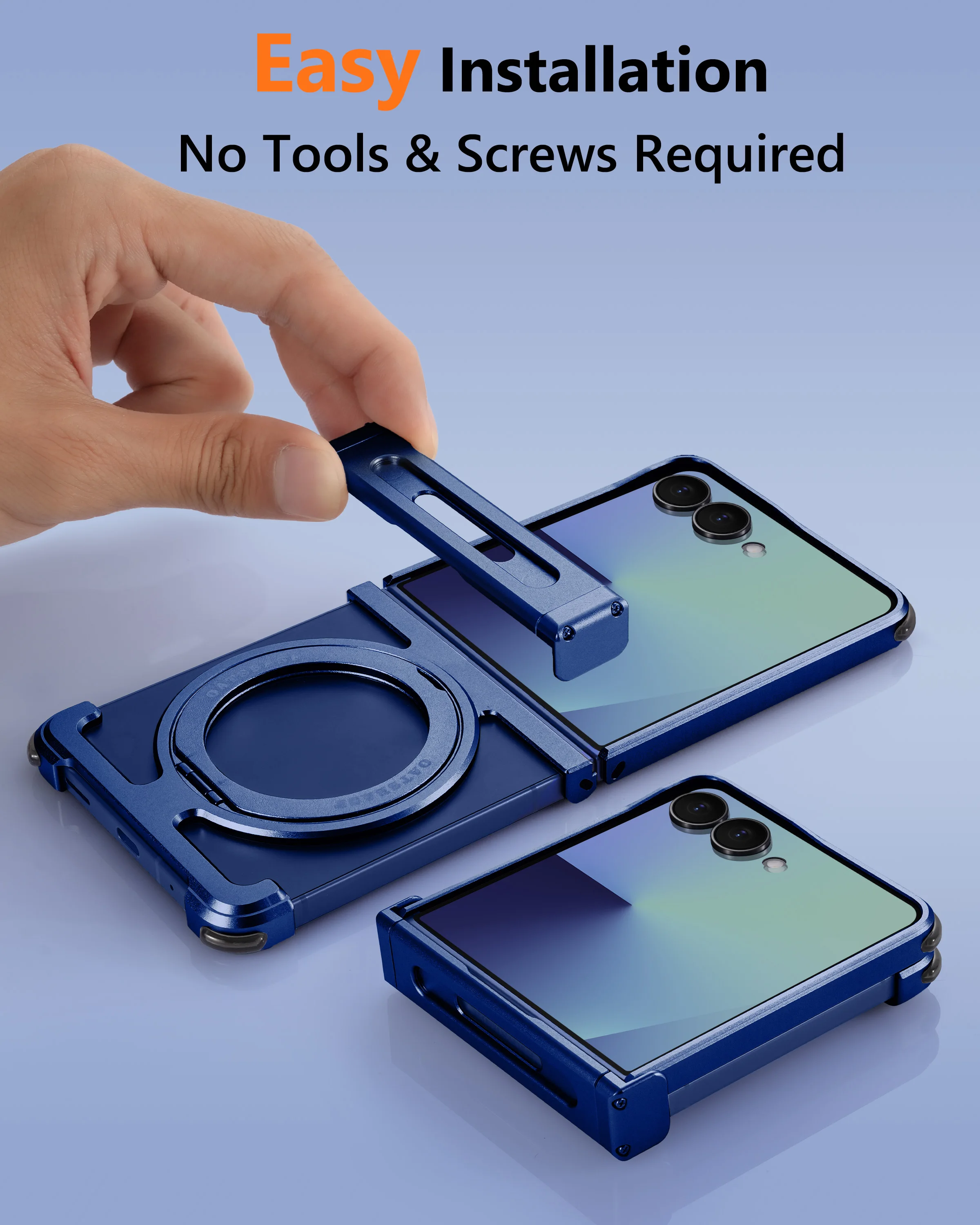 Eary Aluminum Metal Case for Samsung Galaxy Z Flip 7 with 360°Rotate Magnetic Ring Stand Ultra-Thin Slim Shells Shockproof Cover