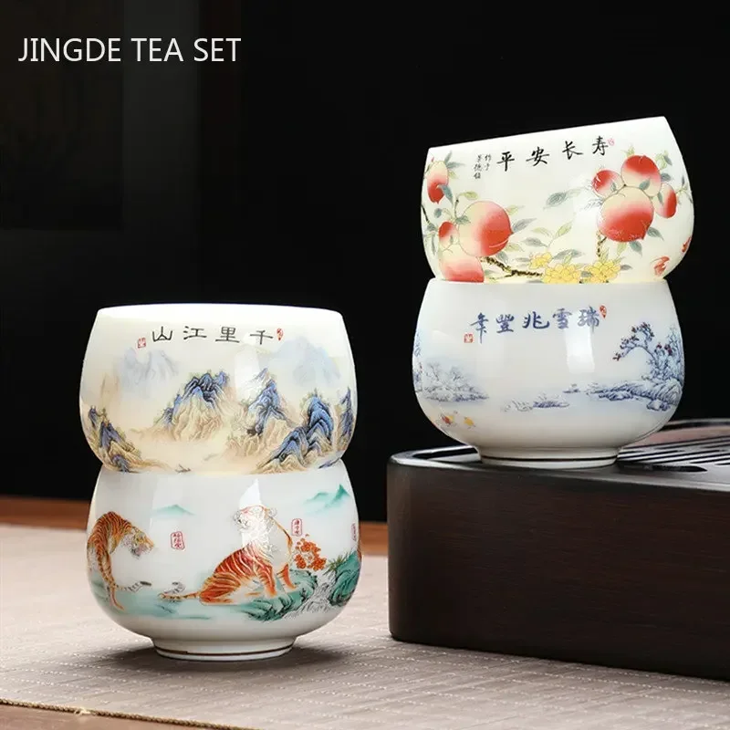 Tea cup Exquisite Lamb Fat Jade White Porcelain Handmade Portable Ceramic Tea Set Personal Master Cup