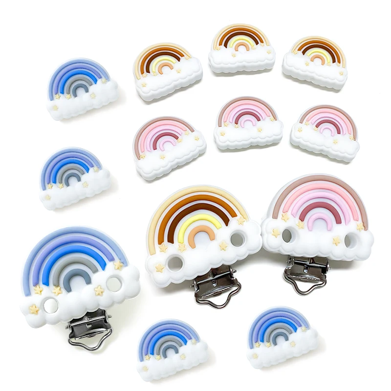 5/10pcs Rainbow Silicone Pacifier Clip Molar Bead DIY Pacifier Chain Accessories pacifier clip,pacifier chain,pacifier accessories,teether clip,teething beads,baby silicone accessories
