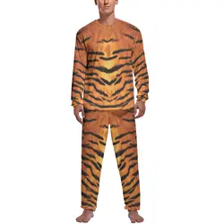 Tiger Skin Print Pajamas Men Animal Lovely Nightwear Autumn Long Sleeve 2 Pieces Home Design Pajamas Set