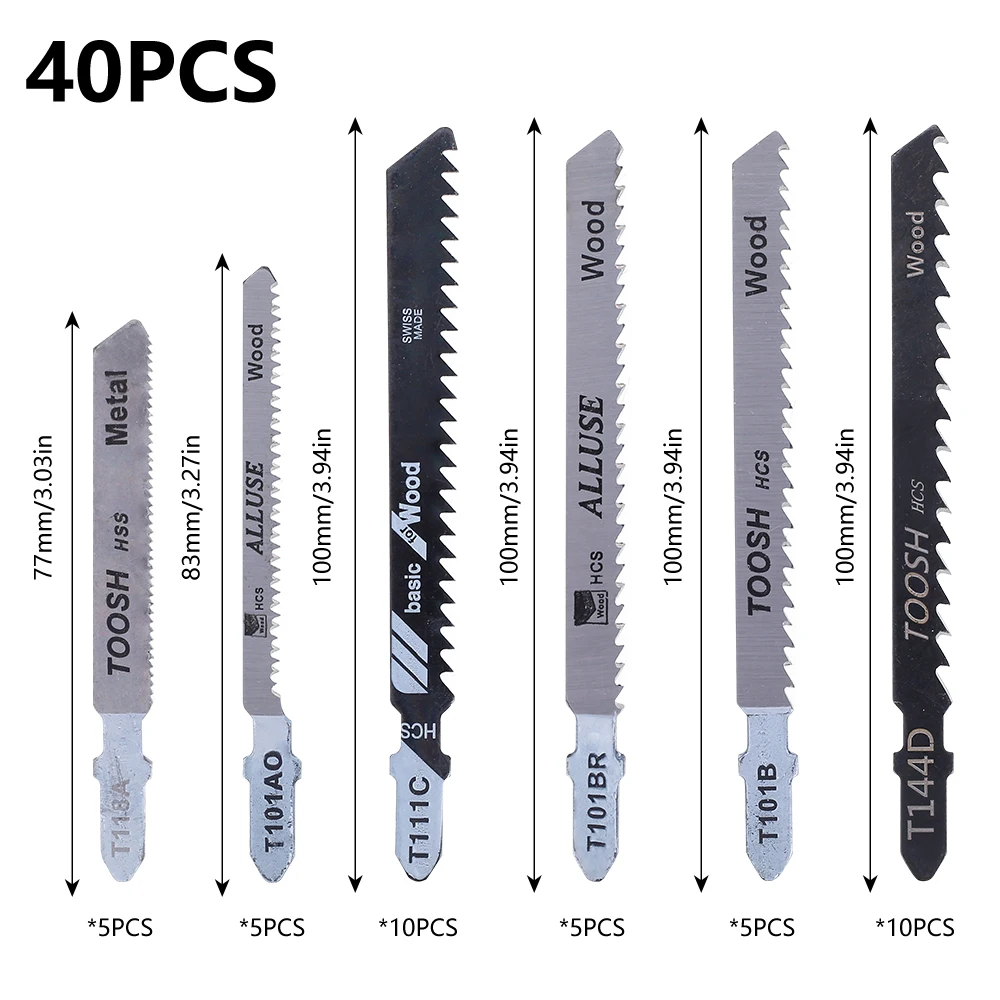 20 Pcs T-Shaft HCS Assorted Jig Saw Blades Wood Plastic And Metal Cutting  Saw Blades